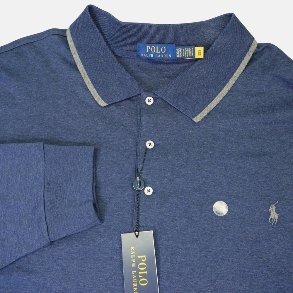 NEW Polo Ralph Lauren Polo Mens 4XB Navy Blue Long Sleeve Tipped Collar Pony